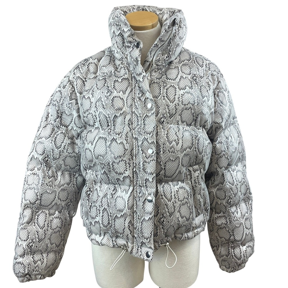 EN SAISON Womens (M) Puffer Cropped Snakeskin‎ Print Shiny McBling Coat winter